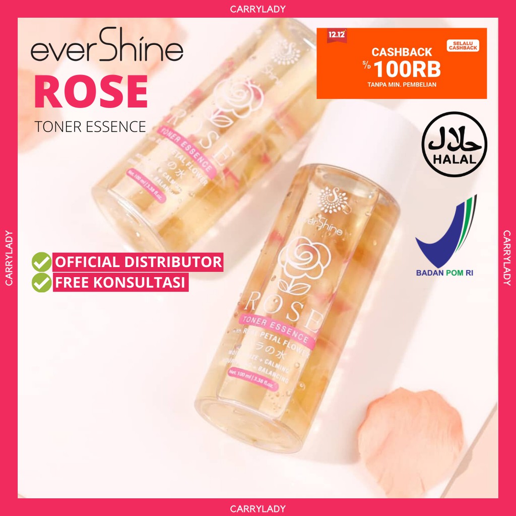 EVERSHINE ROSE TONER ESSENCE WITH REAL PETAL FLOWER - AIR MAWAR ASLI (100% ORIGINAL)