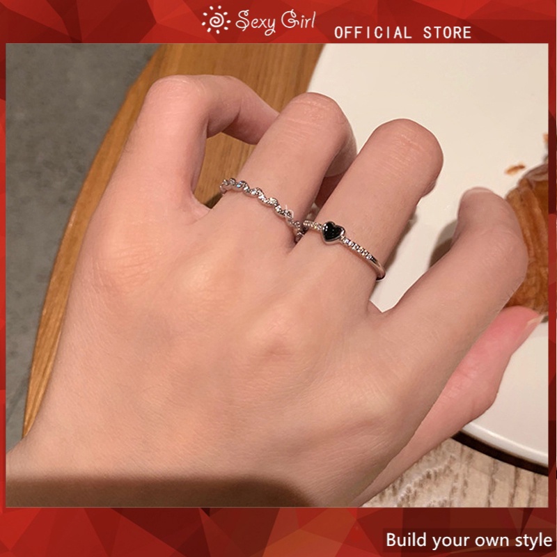 2 pcs/set Korean Drip-glazed Heart-shaped Ring Love-shaped Index Finger Knuckle Ring Little Finger Tail Ring Sexy Girl Jewelry