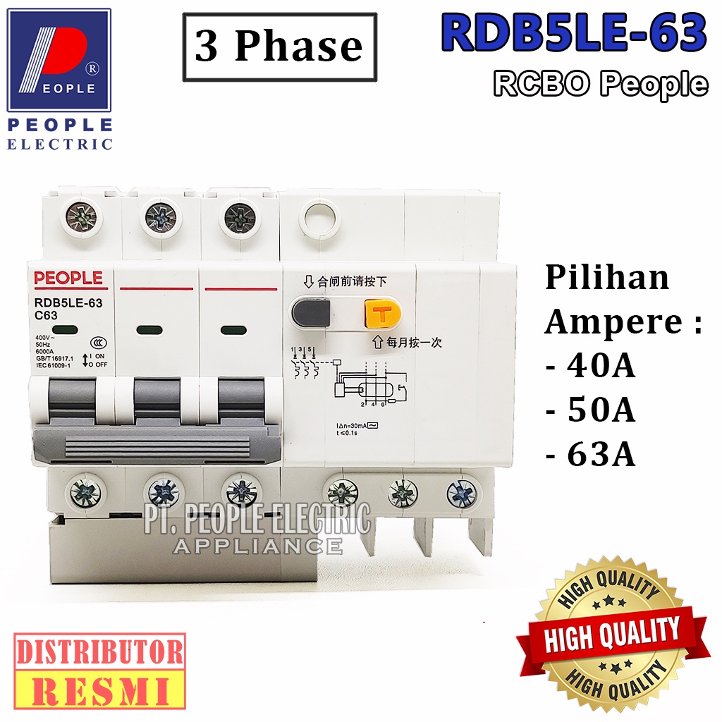 RCBO PEOPLE DZ47LE-63 / RDB5LE -63 3PHASE 40A, 50A, 63A