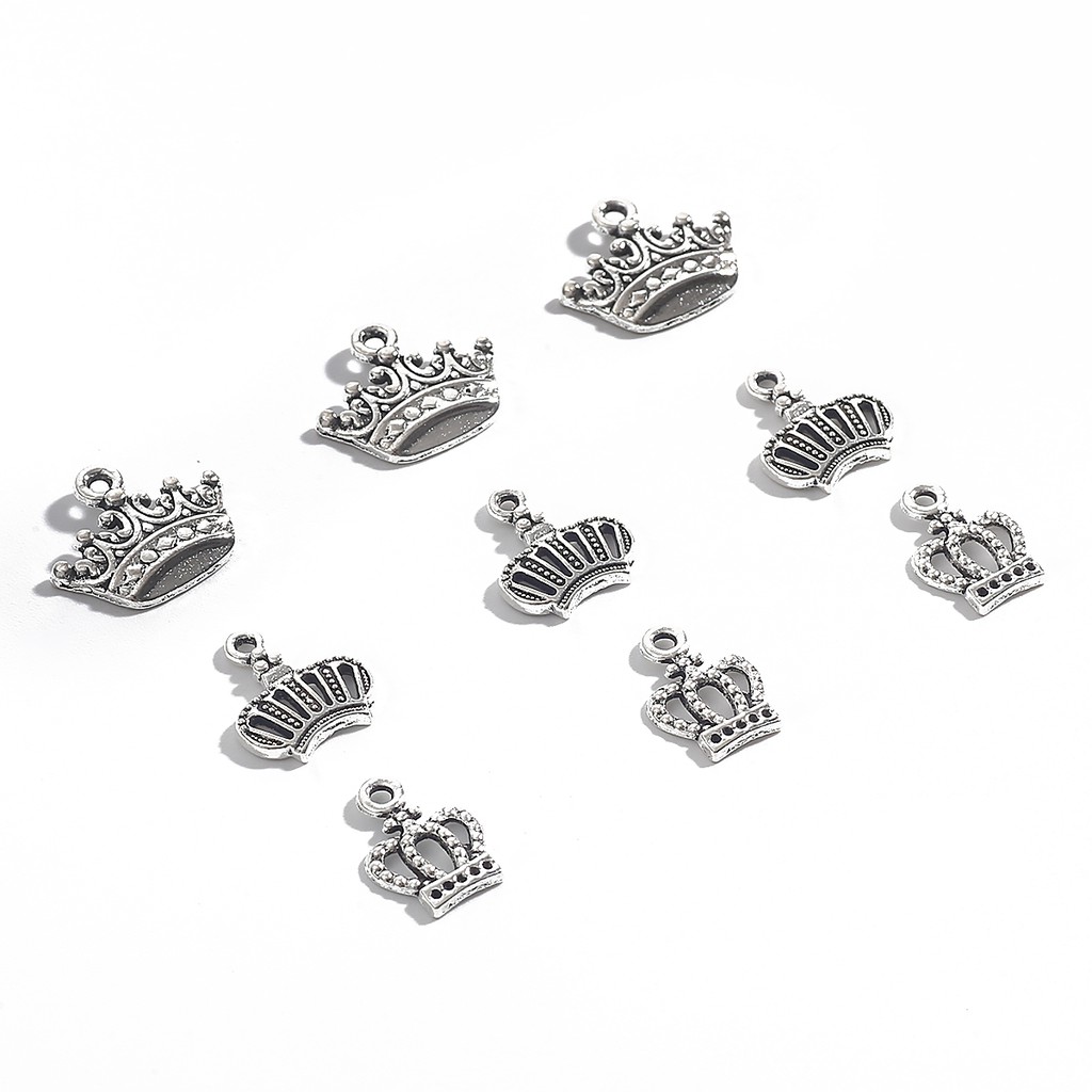 20 Pcs Liontin Mahkota Warna Silver Bahan Alloy Ukuran 15x18 / 14x12 / 14x10mm Untuk Membuat Perhiasan