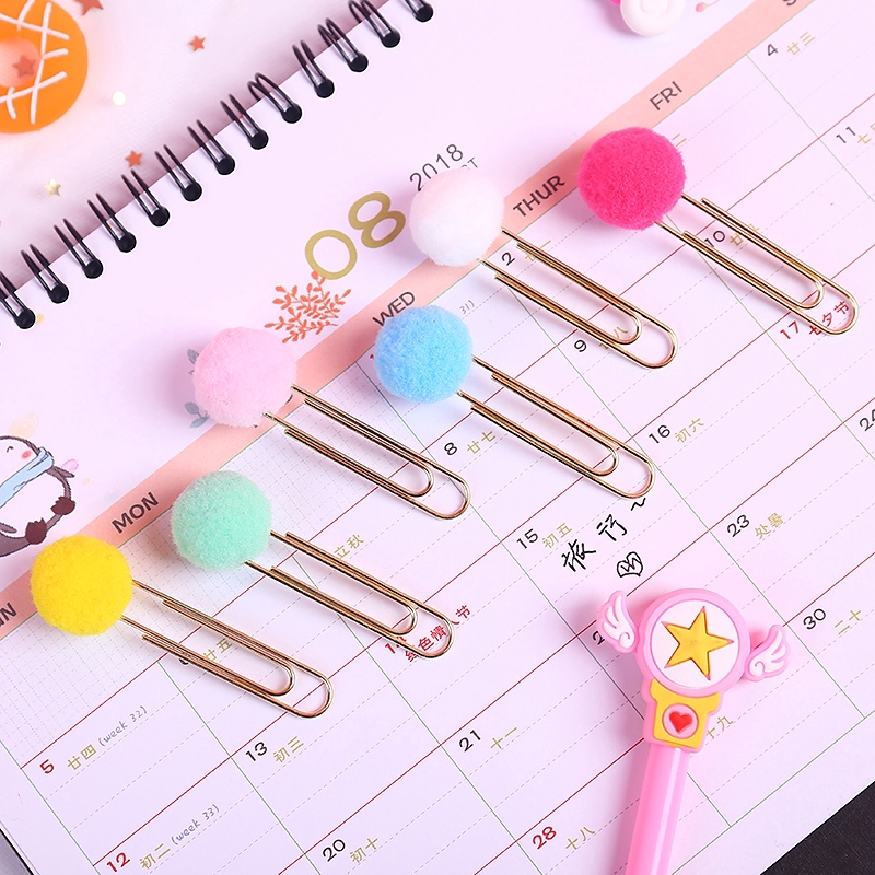 DIY Student Office Stationery Creative Bookmark Hairball Paper Clip Handbook Decoration