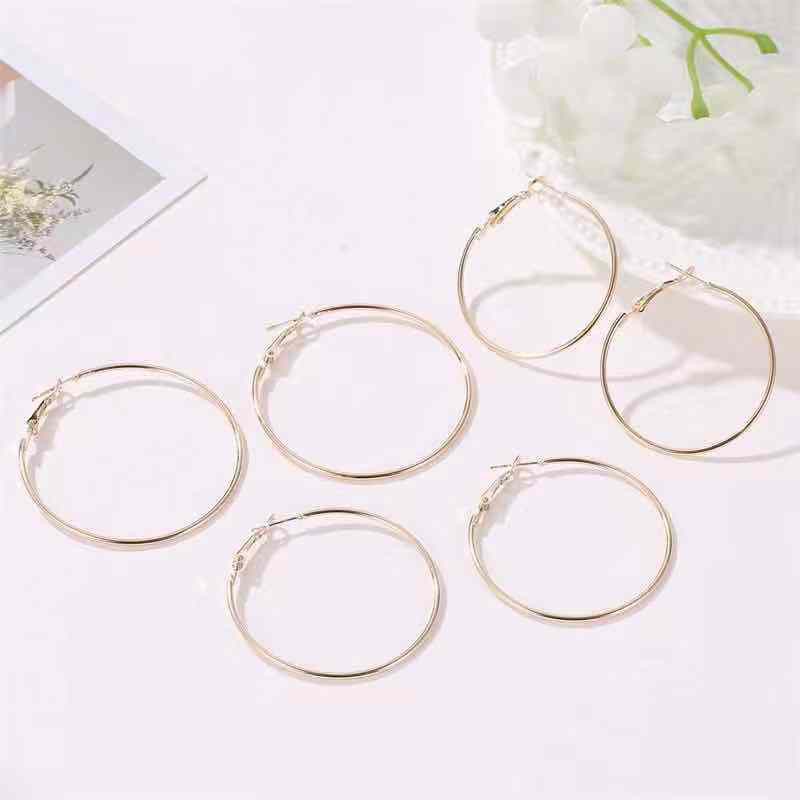 6Pasang/Set Anting Hoop/Bulat Ukuran Kecil Ke Besar Gaya Vinrtage Untuk Pesta (50gr)