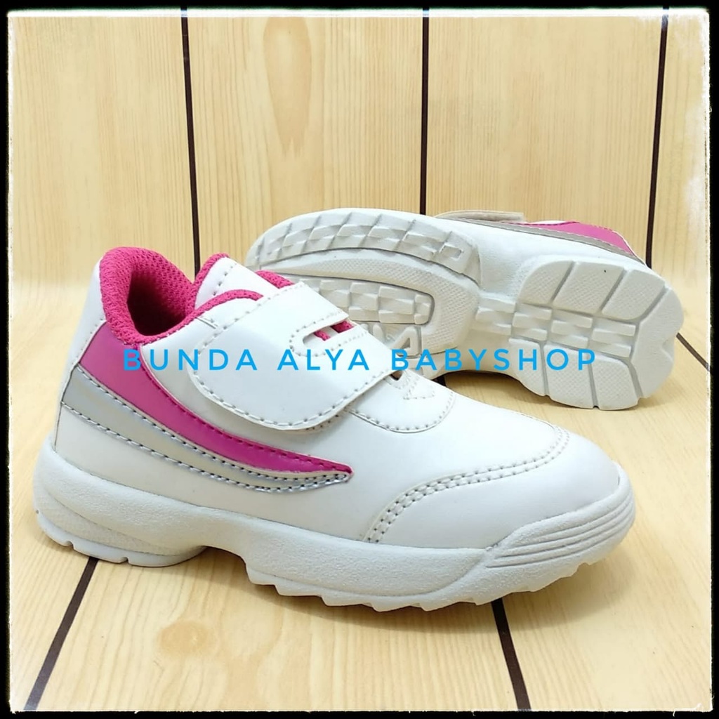 Sepatu Anak Perempuan Sporty Usia 4 Tahunan PUTIH PINK Size 28 - Sepatu Anak Cewek Alas Karet Anti Licin