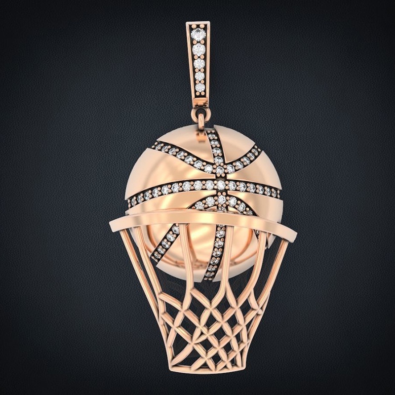 Kalung Rantai Dengan Liontin Bola Basket Gaya Hip Hop Untuk Pria