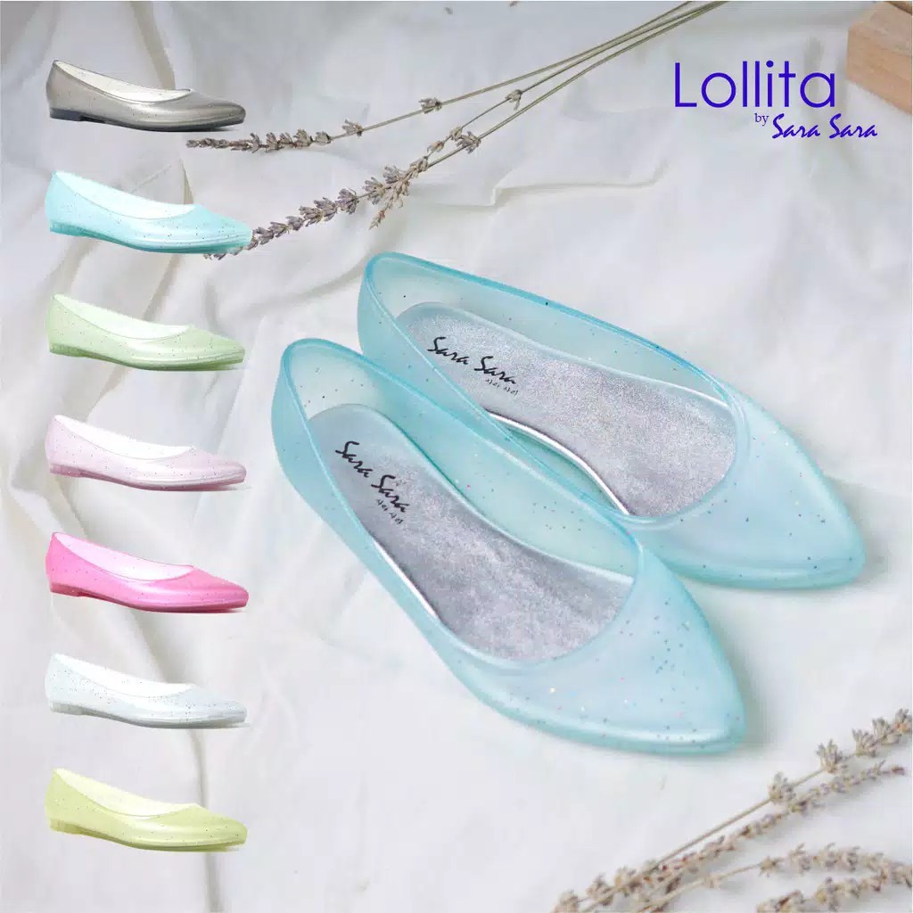Sara Sara LOLITA jelly shoes sepatu jelly wanita glitter transparan sepatu flat lancip casual