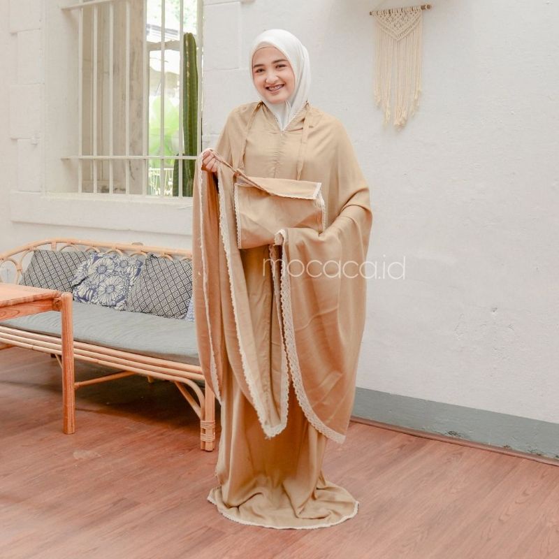 mukena dewasa jumbo 3 in 1 sleting leher ponco hitam abu pink coksu cream bahan rayon premium termasuk tas bag serbaguna travelling simple elegan