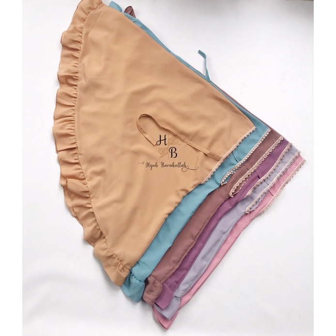 Hijab Bergo Maryam Bahan Diamond Crepe Renda Rempel Non Pet Tali/Bergo Maryam Rempel/Bergo instan ta