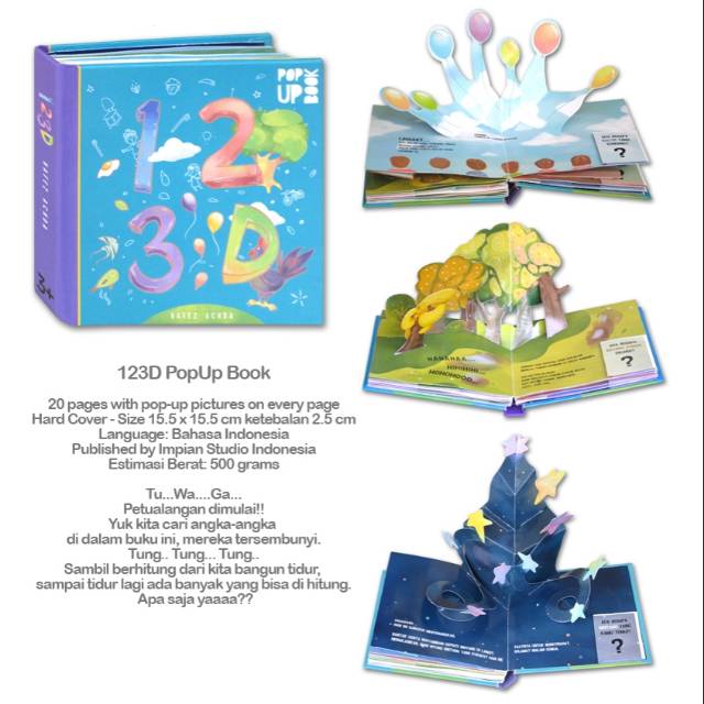 BUKU BAHASA INDONESIA BELAJAR ANGKA 123D PopUp Book