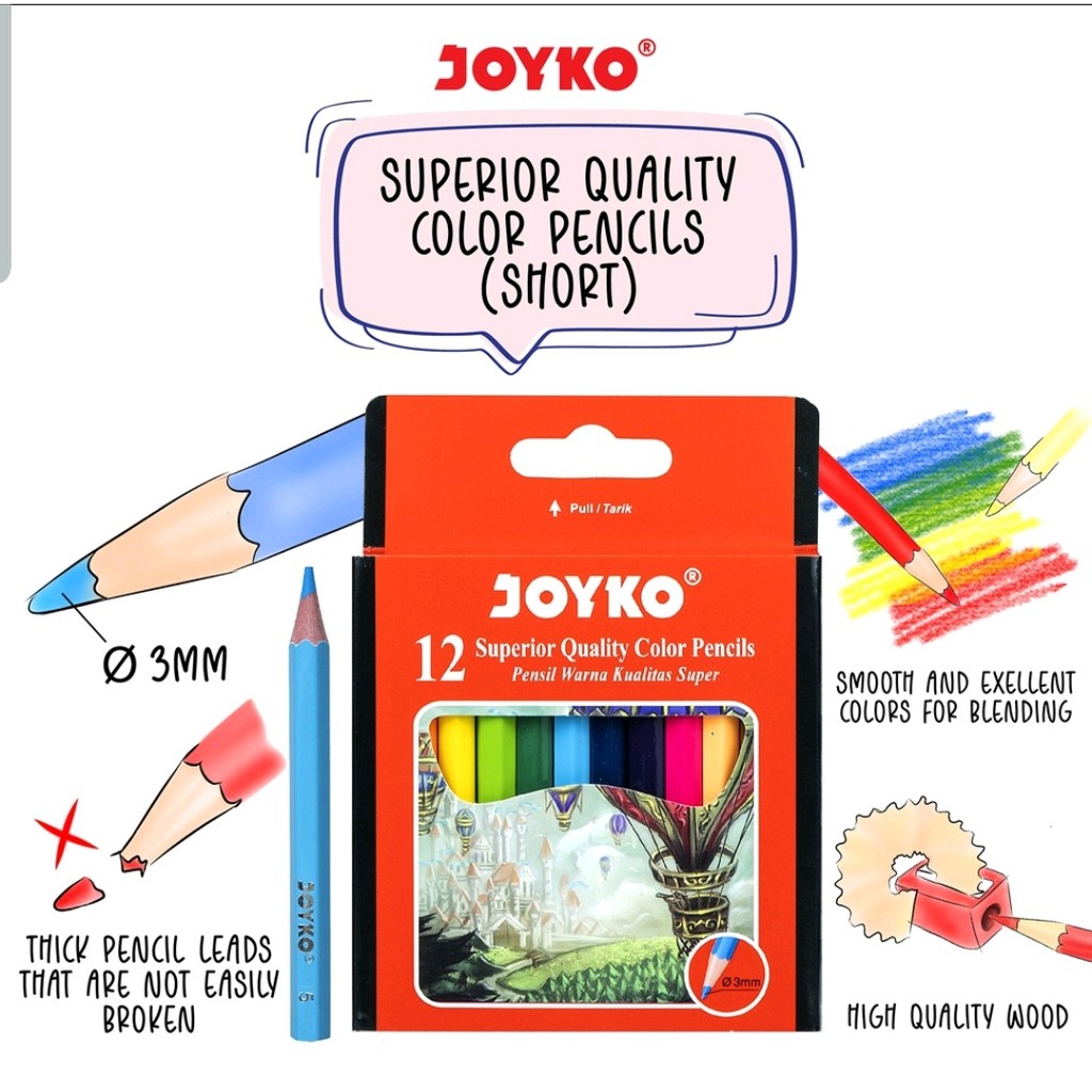 Pensil Warna Joyko 12w Pendek