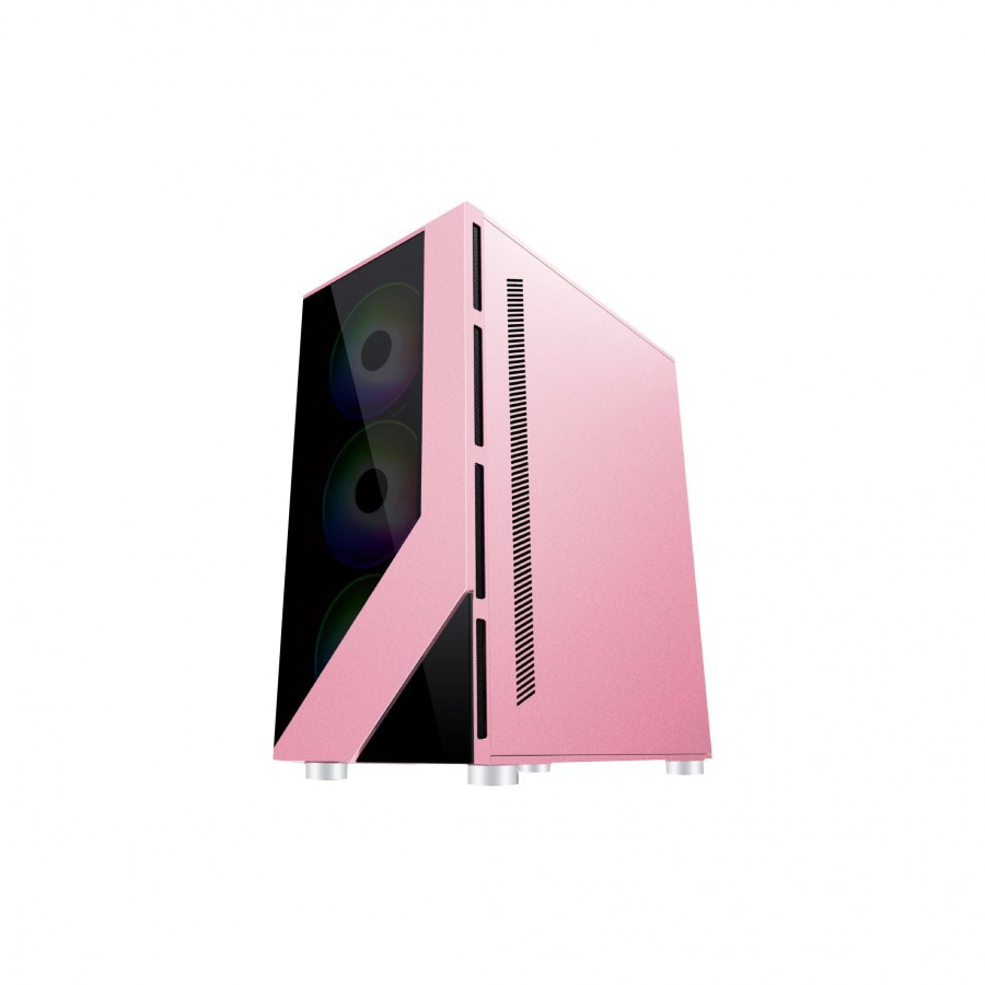 ENLIGHT RAMPAGE TEMPERED GLASS GAMING CASE (BLACK pink or BLACK White)