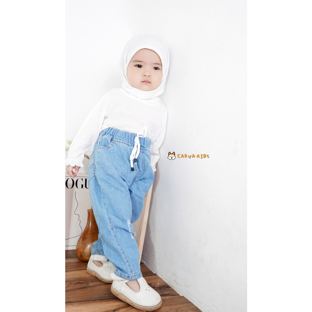 Carva celana Panjang Anak Soft Jeans Ripped Chinos Celana Jeans anak cewe cowo unisex  PREMIUM