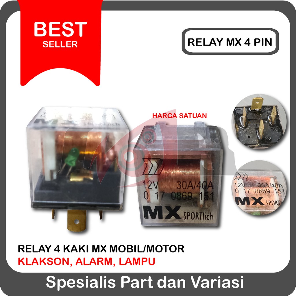 Relay MX Kaki 4 12v 30/40a Rellay Empat Pin For Klakson Alarm Lampu