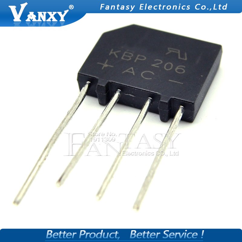 (Siap, Tersedia) 100PCS KBP206 KBP206G DIP Bridge Rectifier 2A 600V IC Baru Dan original