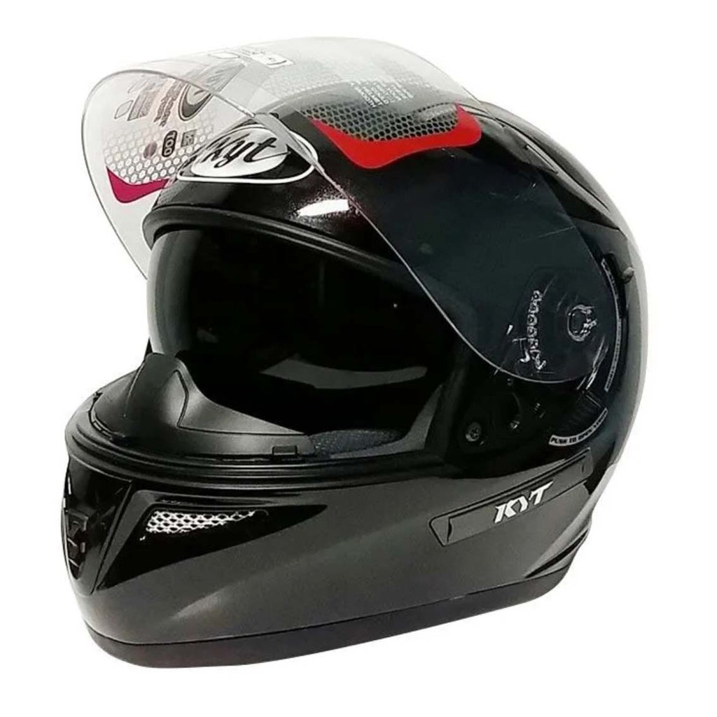 KYT K2 RIDER HELM FULL FACE DOUBLE VISOR GLOSSY SOLID BLACK K2R