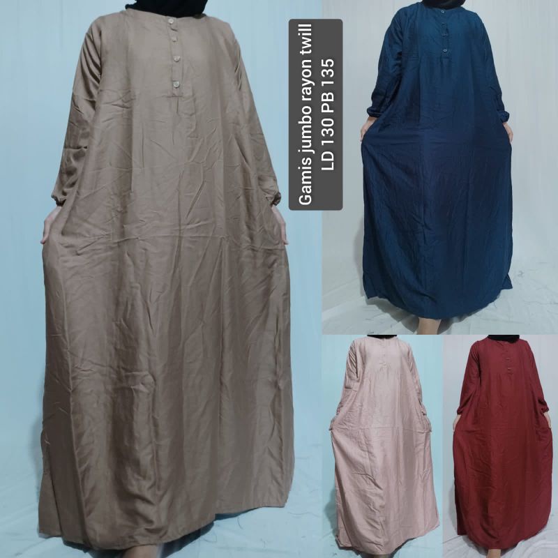 gamis dress panjang LD 110 jumbo LD 120 LD 130 busui friendly rayon premium Rayon twill ada saku lengan karet