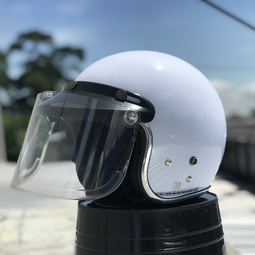 Helm bogo dewasa wanita kaca datar full leher retro SNI