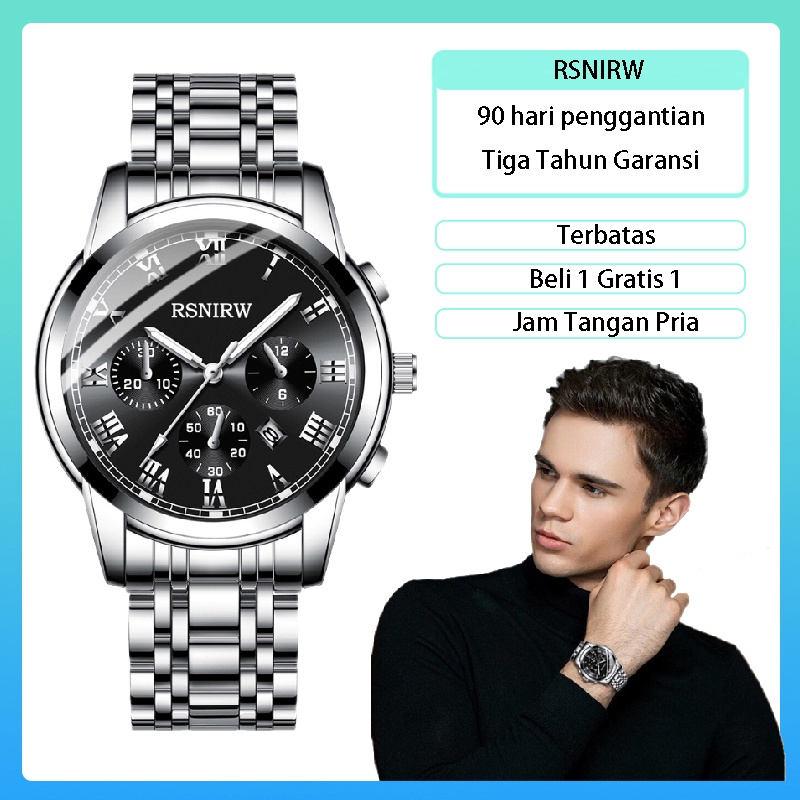 COD✔  Jam Tangan Pria RSNIRW Luxury Metal Sport Quartz Business Casual Watch Kode 4006
