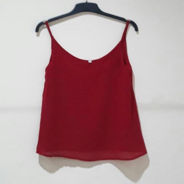 Korean Basic TankTop Atasan Wanita Polos Tanpa Lengan 884 (S-XL)-Red