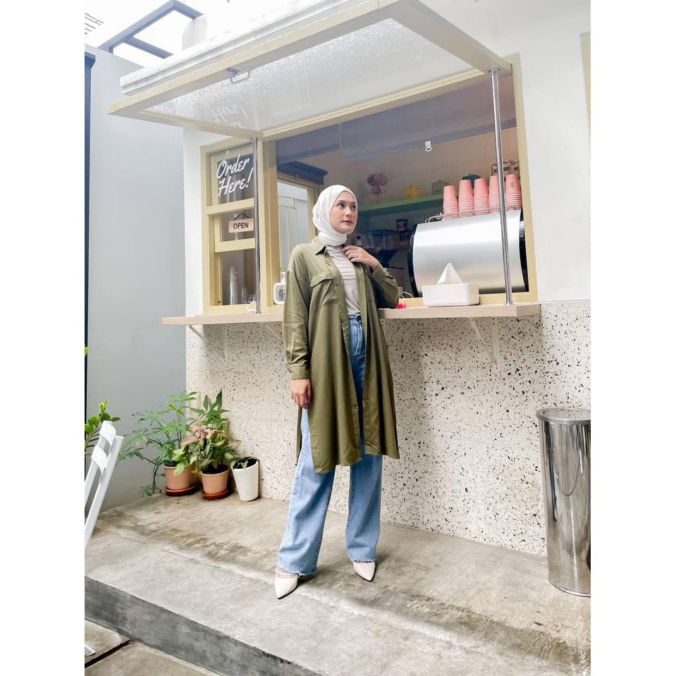 POCKET TUNIK ARMY / TUNIK KEMEJA / KEMEJA OVER SIZE/ TUNIK WANITA / BAJU TUNIK