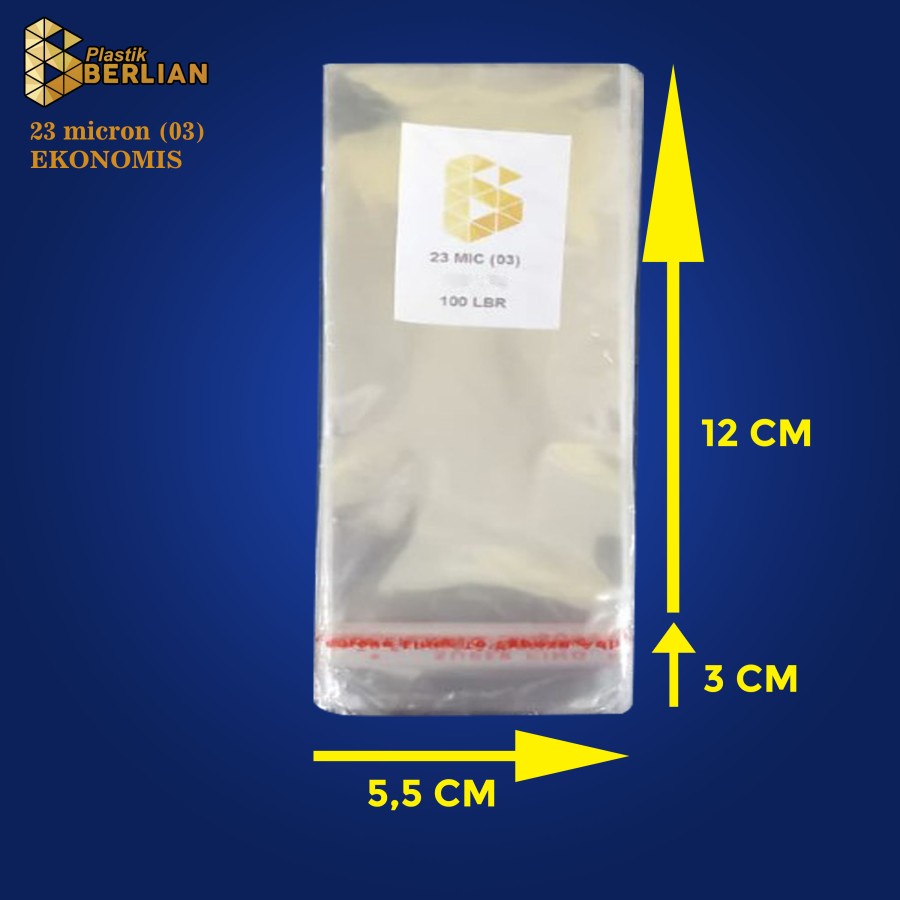 

5,5 x 12 cm Plastik OPP EKONOMIS 23micron (100 lbr) (lem/seal)