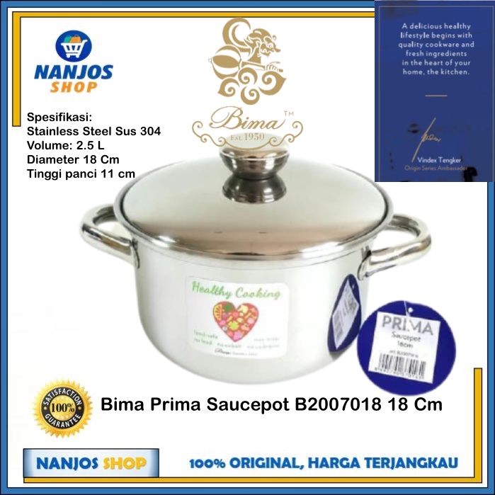 Bima Panci + Tutup Prima Panci Saus Saos Saucepot 18 Cm Stainless steel B2007018 / B200718