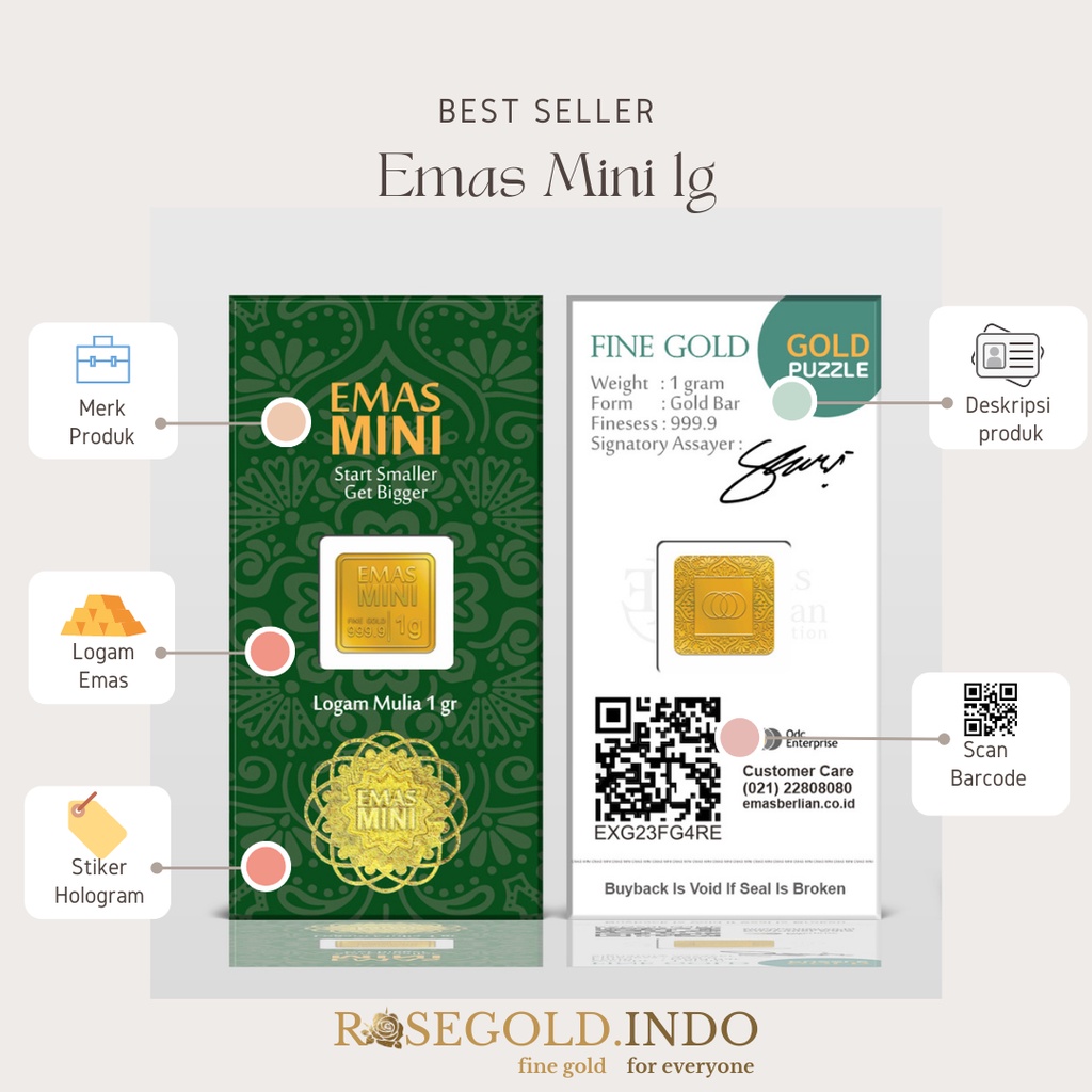 Logam Mulia Emas Mini 1g asli 24 karat untuk hadiah, investasi, giveaway, bonus kinerja karyawan