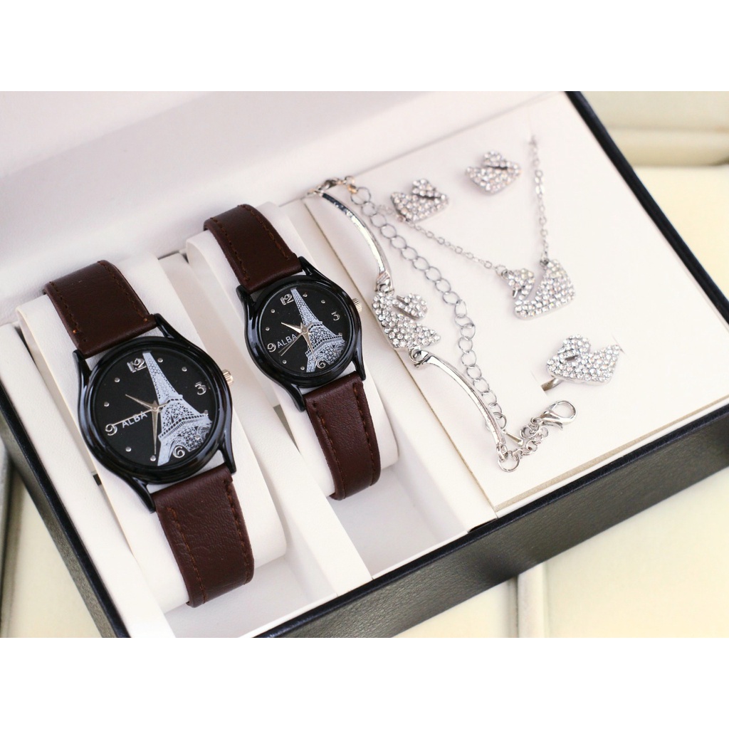 Jam Tangan Fashion Couple Alba K1552W Tali Kulit Free Box Aksesoris &amp; Baterai