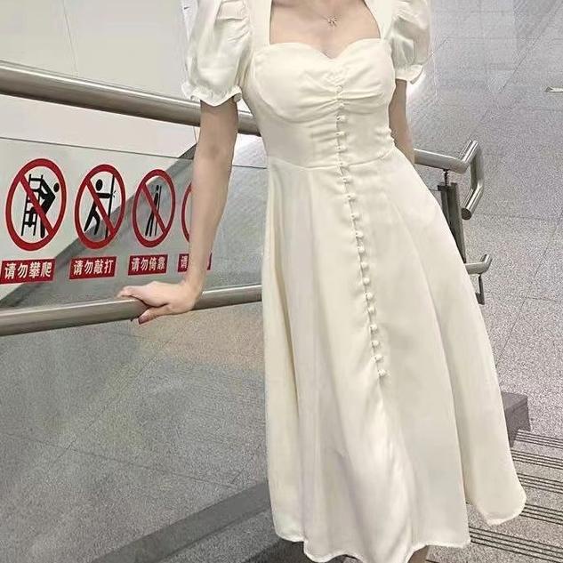 Bagus Dipakai.. 2022 Versi Korea Baru Dress Lengan Pendek Putih