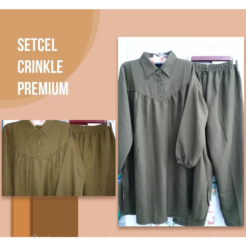 SETCEL TUNIK CRINKLE PREMIUM TEBAL JUMBO