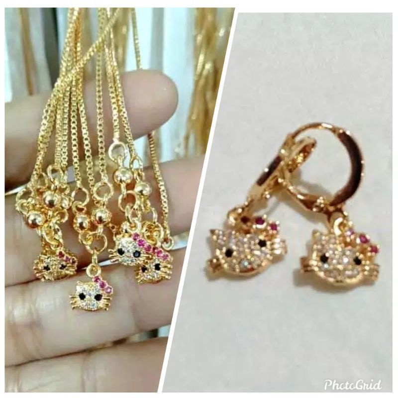 set anting dan kalung xuping anak motif hello kitty