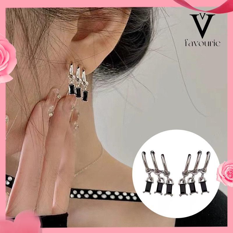 [COD]Anting Pejantan Zirkon Gelap Wanita Manis Keren Gaya Niche Design Personality Earrings-FA