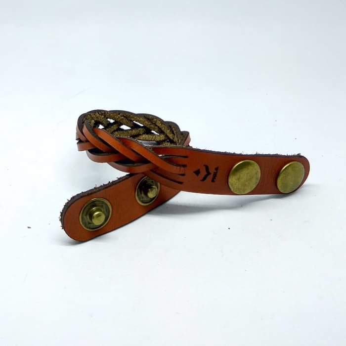 gelang anyam kulit asli warna tan - leather bracelet - PHAC294