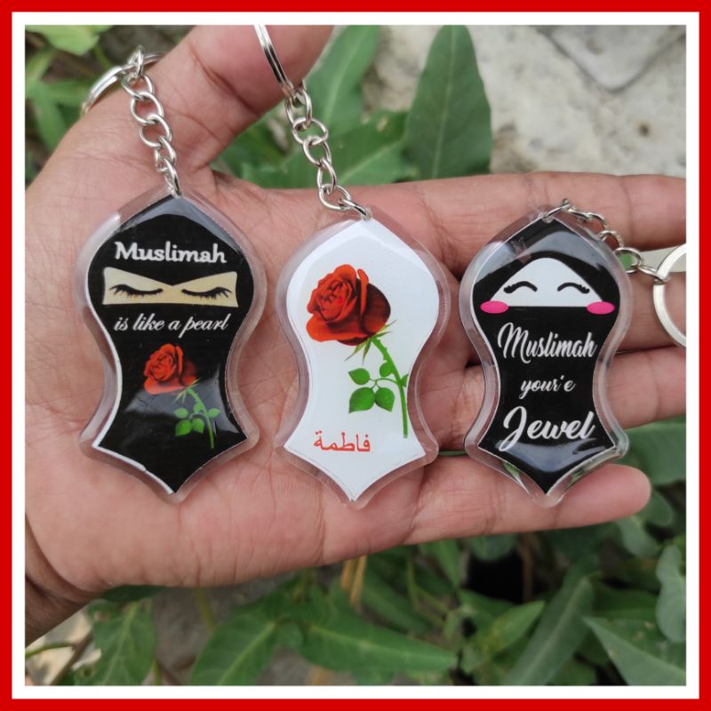gantungan kunci, ganci terompah nabi akrilik muslimah/capal