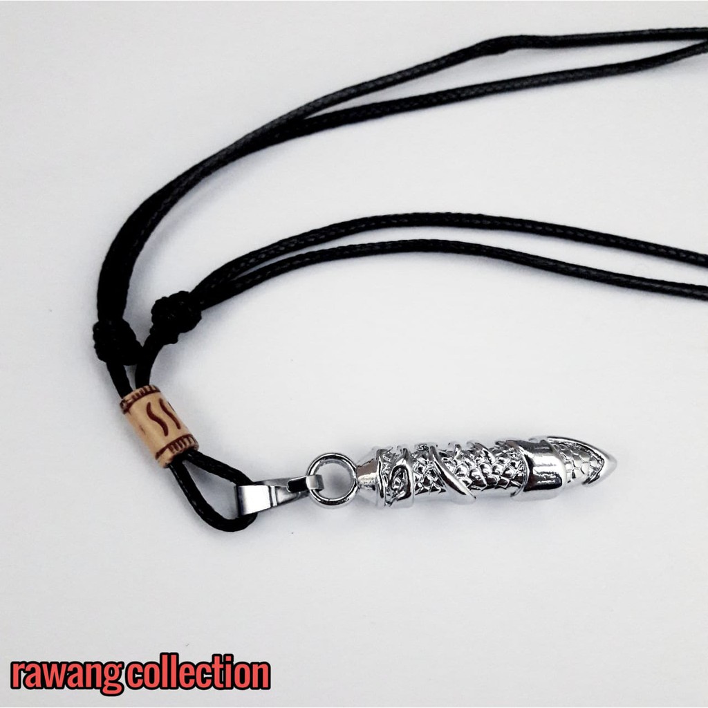 kalung pria keren peluru motif tali hitam
