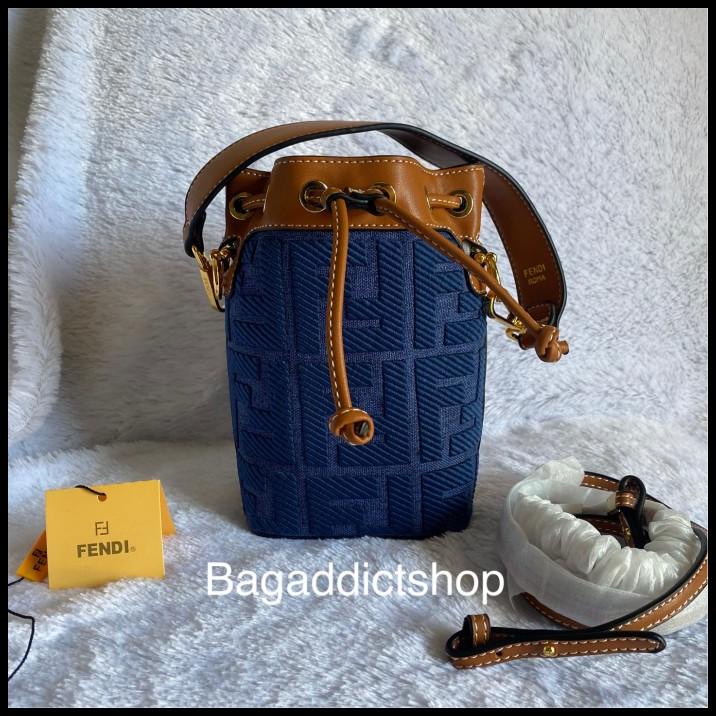 Bag Canvas - Bagaddict Tas Fendi Mon Tresor Logo Canvas Blue Mirror Import Vip