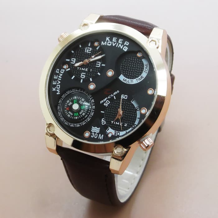 K1604 jam tangan pria ripcurl double time kompas kulit coklat