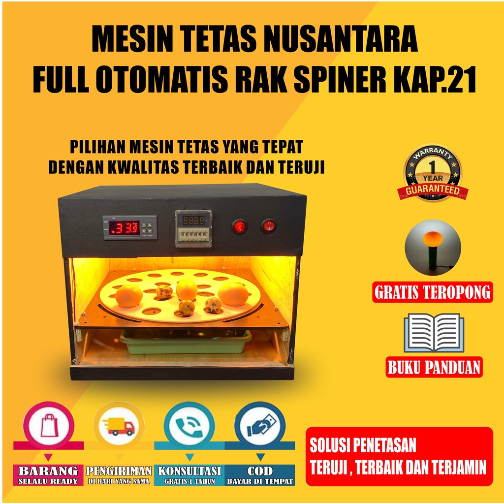 NUSANTARA INCUBATOR Mesin Tetas Telur Full Otomatis Kap.21 Rak Spinner Penetas Telur Otomatis