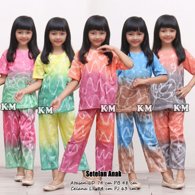 Setelan Kaos Piyama Anak Perempuan Motif Tiedye Bali Baju Tiedye Bali Kekinian