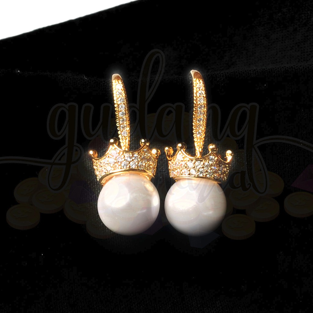 Anting Wanita Golden Crown and Pearl SIlver GH 203229