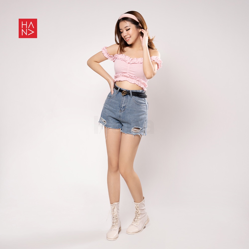 HanaFashion JKT - Reta Tank Top Ruffle Crop Off Shoulder Sabrina - TT215