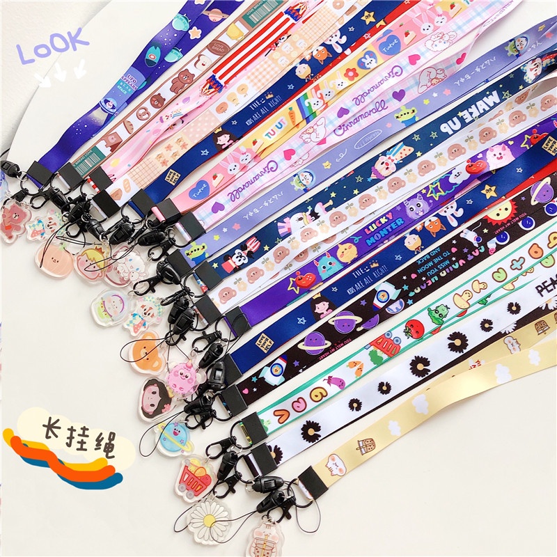 Liontin lanyard kartun ponsel leher menggantung menggantung tali panjang tali sepatu anti-lost line