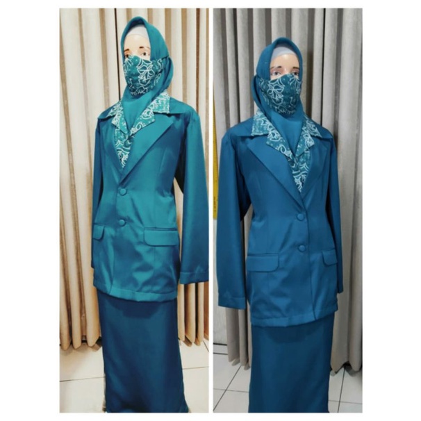 (Hijau Toska )Paket jazz pkk TANPA BATIK plus hijab dan masker