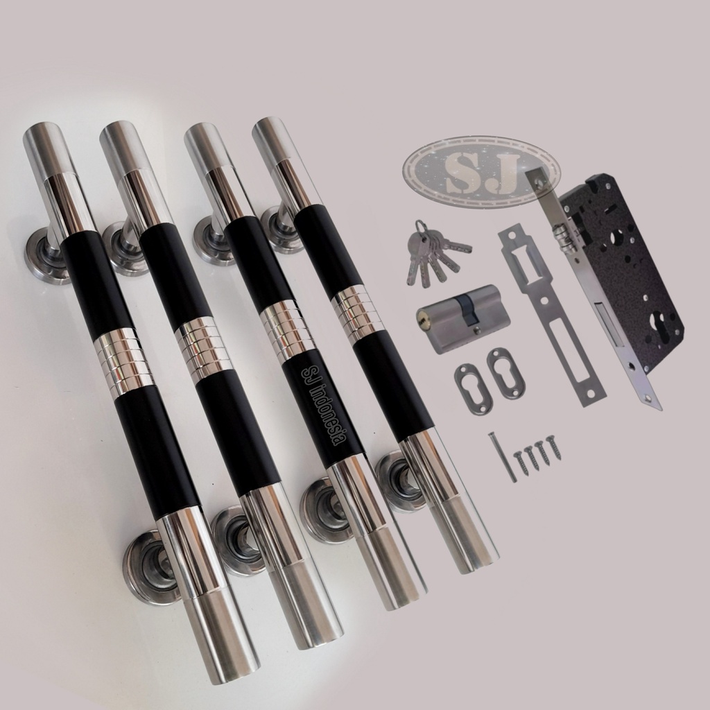 Satu set kunci handle pintu rumah panjang 33cm / 45 cm gagang tarikan pintu stainles pegangan pintu rumah minimalis pegangan pintu kuputarung handle pintu 2 murah mewah