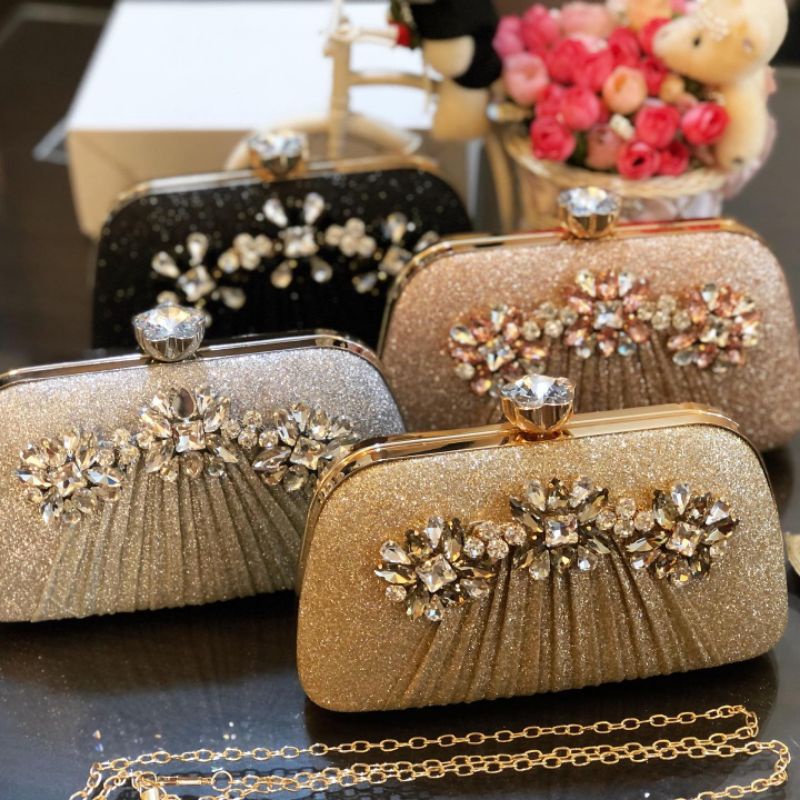 Tas Pesta AMELIA Embellished Crystal Box Clutch