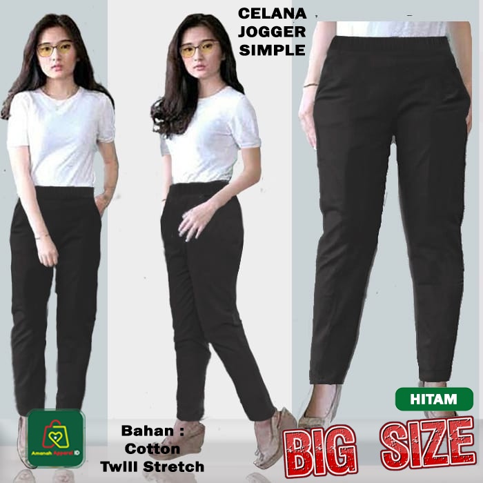 Celana Wanita JUMBO SIMPLE Bahan Katun Twill Stretch Big Size TERMURAH TERBARU - 24944 24949