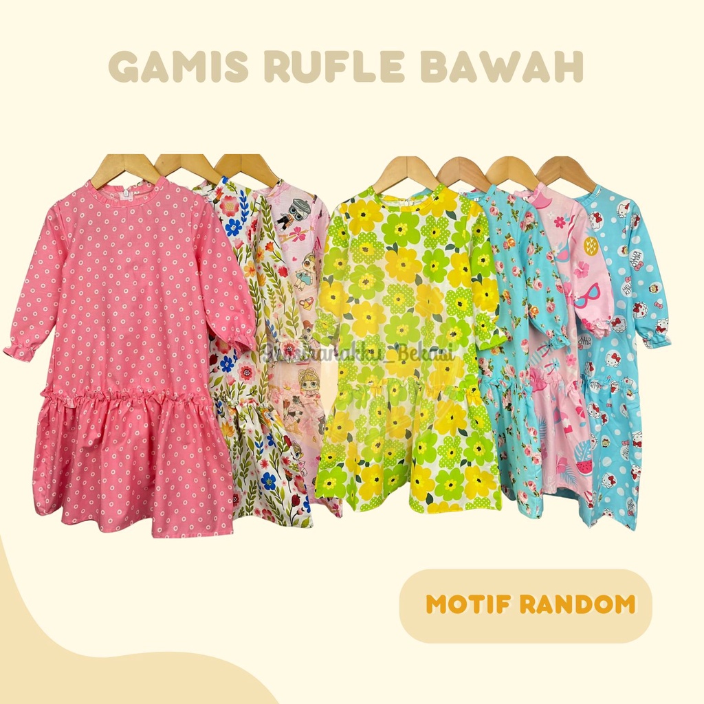 Gamis Katun Anak Rufel Bawah Mix Motif Size 1-6Tahun