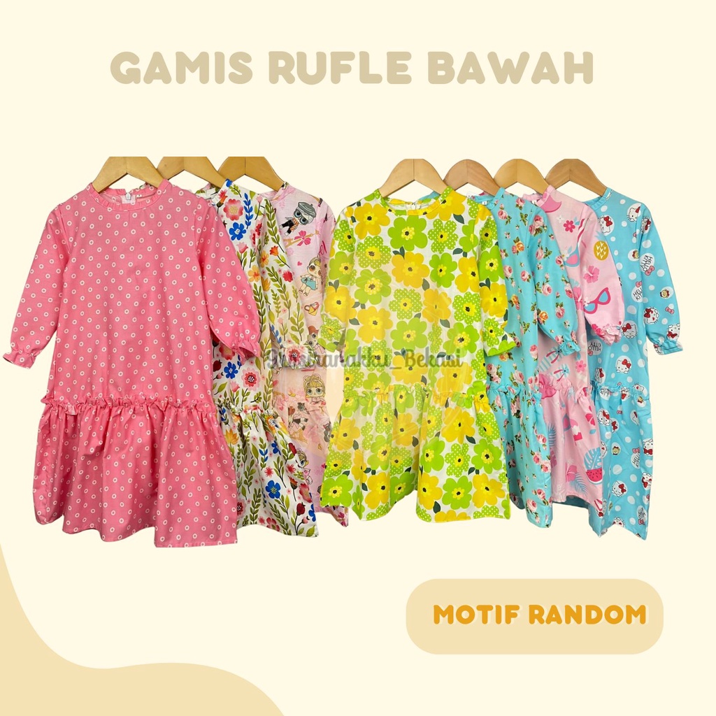 Gamis Katun Anak Rufel Bawah Mix Motif Size 1-6Thn