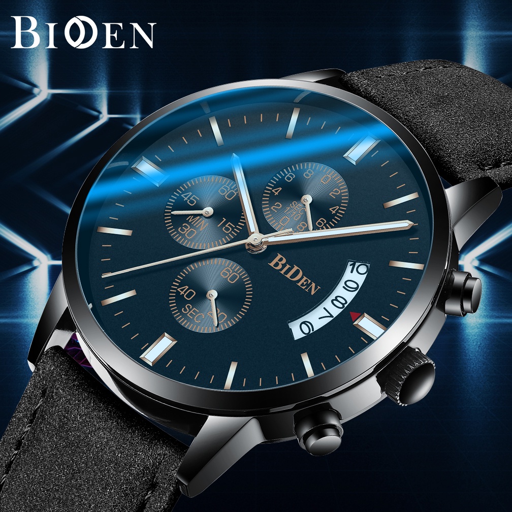 Original BIDEN Jam Tangan Pria Original Mode Bisnis Santai Display Kuarsa Anti Air Tali Kulit/Tali