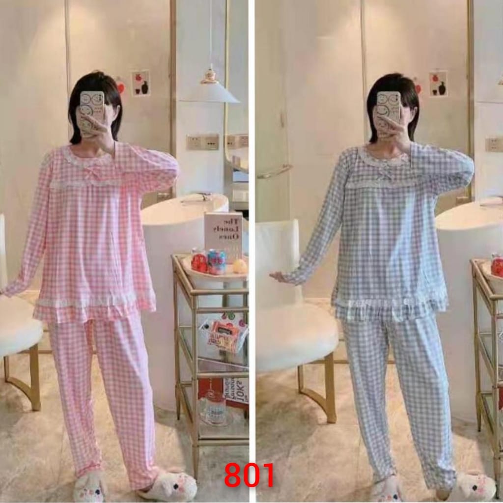 Baju tidur piyama lengan panjang celana panjang bahan spandek import