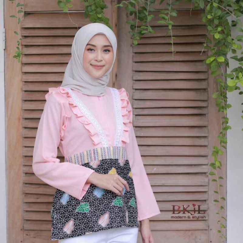 tey-17 Batik wanita ASJ SA HRB026 Kenongo Kemeja Tosca Pendek-Renda dusty